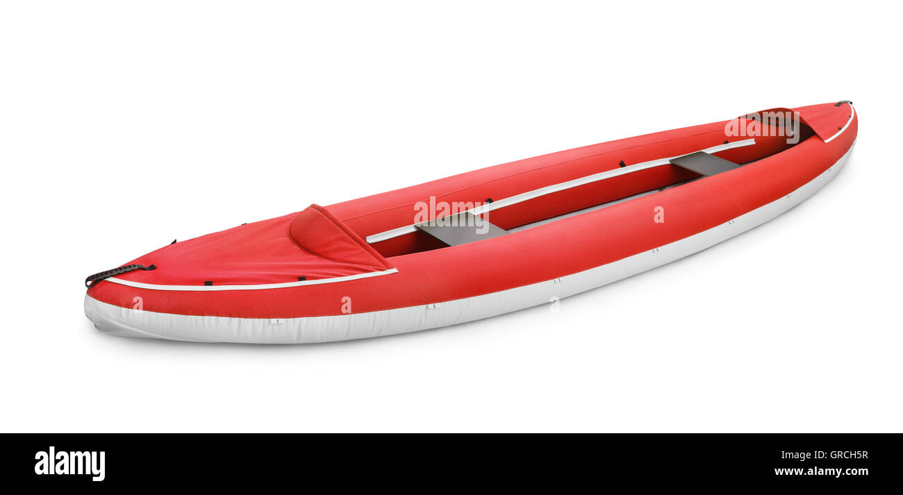 Rosso kayak gonfiabili isolato su bianco Foto Stock