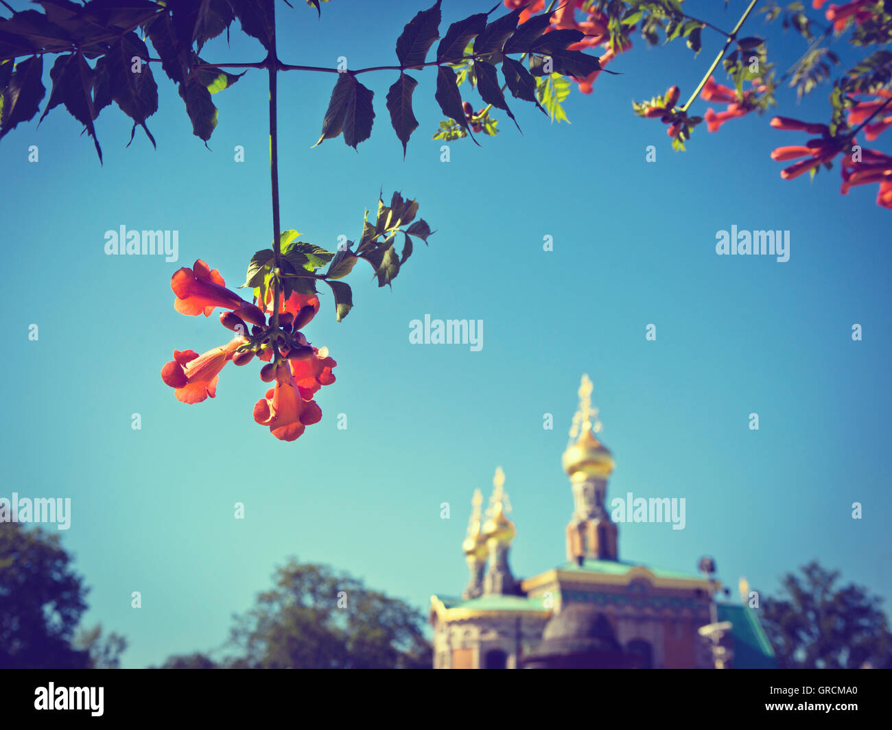 Chiesa Russa Ortodossa di San. Maria Maddalena in Darmstadt sulla Mathildenhöhe Foto Stock