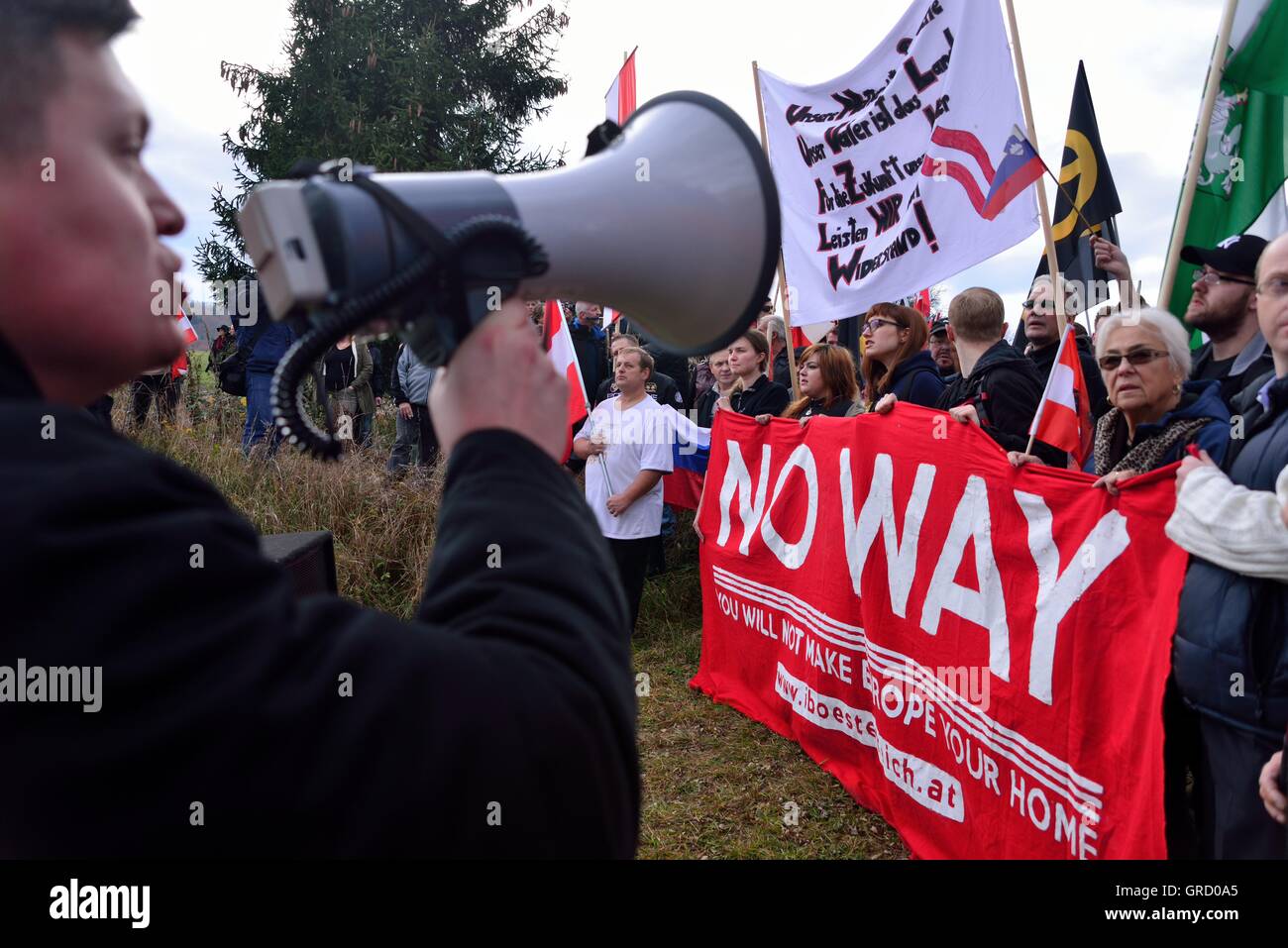Manifestazione contro l'ulteriore ingresso di migranti in Austria Foto Stock