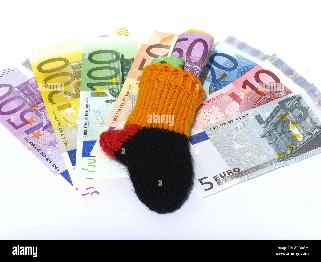 Il simbolo dello stato tedesco delle finanze, austerità, salvataggio di calza, denaro, Euro Foto Stock