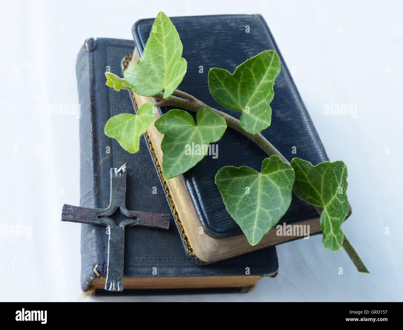 Simbolo della religione, il cristianesimo, Croce, la Bibbia e inno prenota Foto Stock