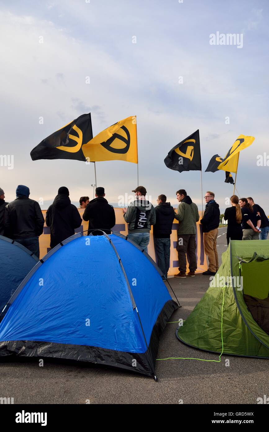 17. Oktober 2015 Blocco Grenzübergang Nickesldorf Foto Stock