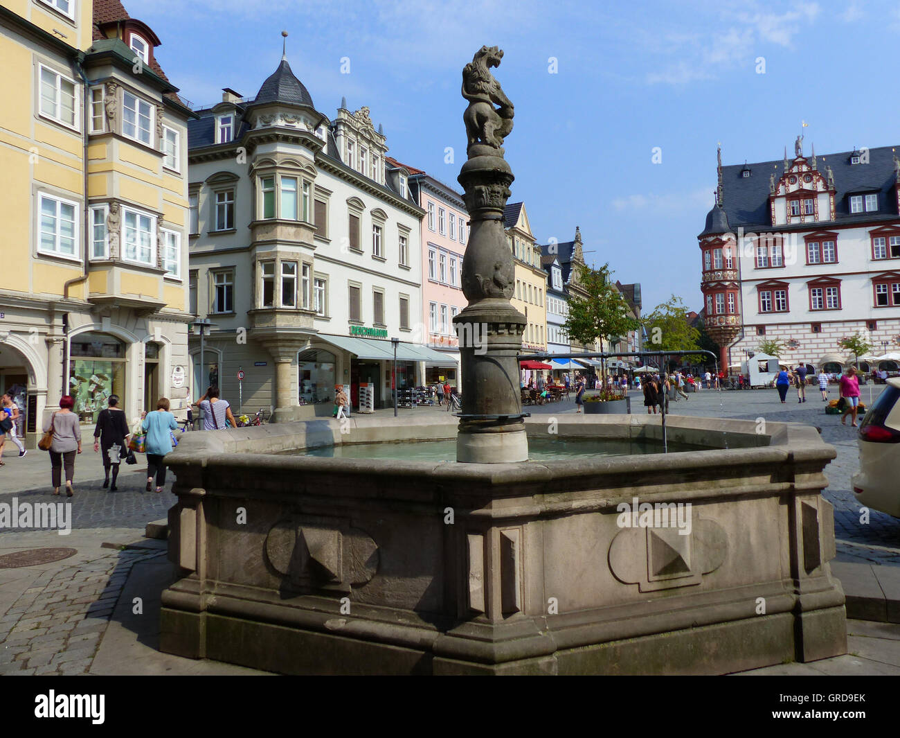 Coburg, fontana di mercato, luogo di mercato, Alta Franconia Foto Stock