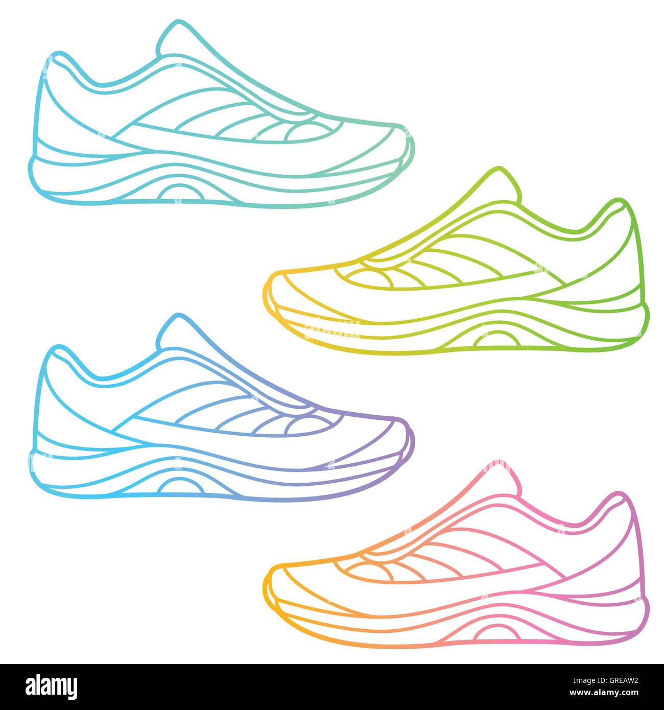 Sneakers lineare su sfondo bianco Illustrazione Vettoriale