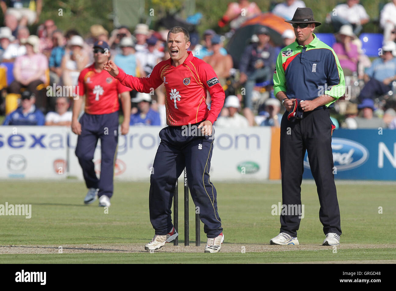 Tom Craddock Essex di appelli per un paletto - Essex Eagles vs Somerset - Banca di Clydesdale CB40 Cricket a Garon Park, Southend-on-Sea, Essex - 31/07/11 Foto Stock