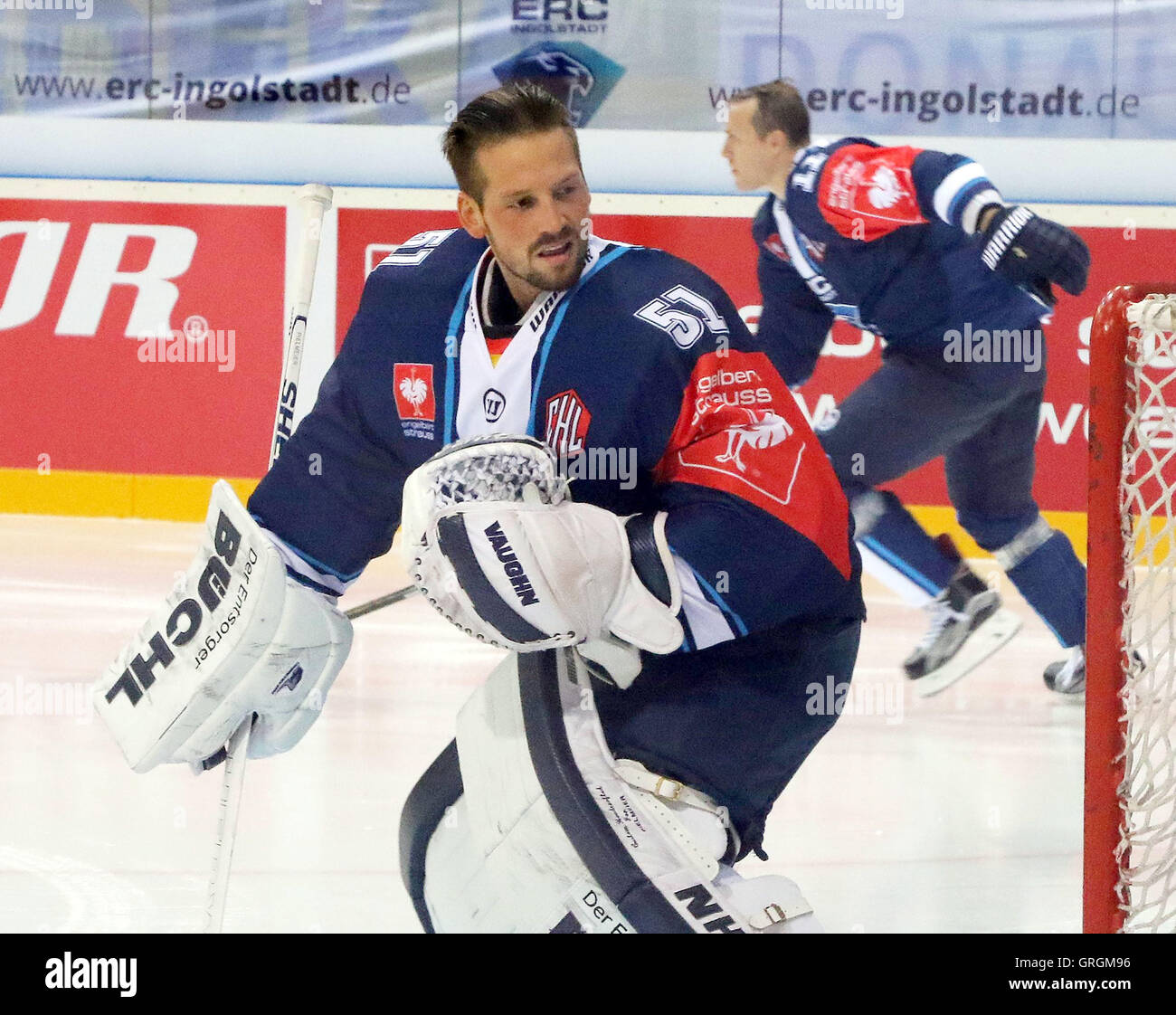 Ingolstadt, Baviera, Germania. 6 Sep, 2016. Timo PIELMEIER (Ingolstadt), .Champions Hockey League, ERC Ingolstadt vs Lukko Rauma, Ingolstadt, Saturn Arena, Settembre 06, 2016 Giornata 8, il miglior 48 squadre di 13 Europea hockey campionati giocare in questa stagione in Champions Hockey League © Wolfgang Fehrmann/ZUMA filo/Alamy Live News Foto Stock