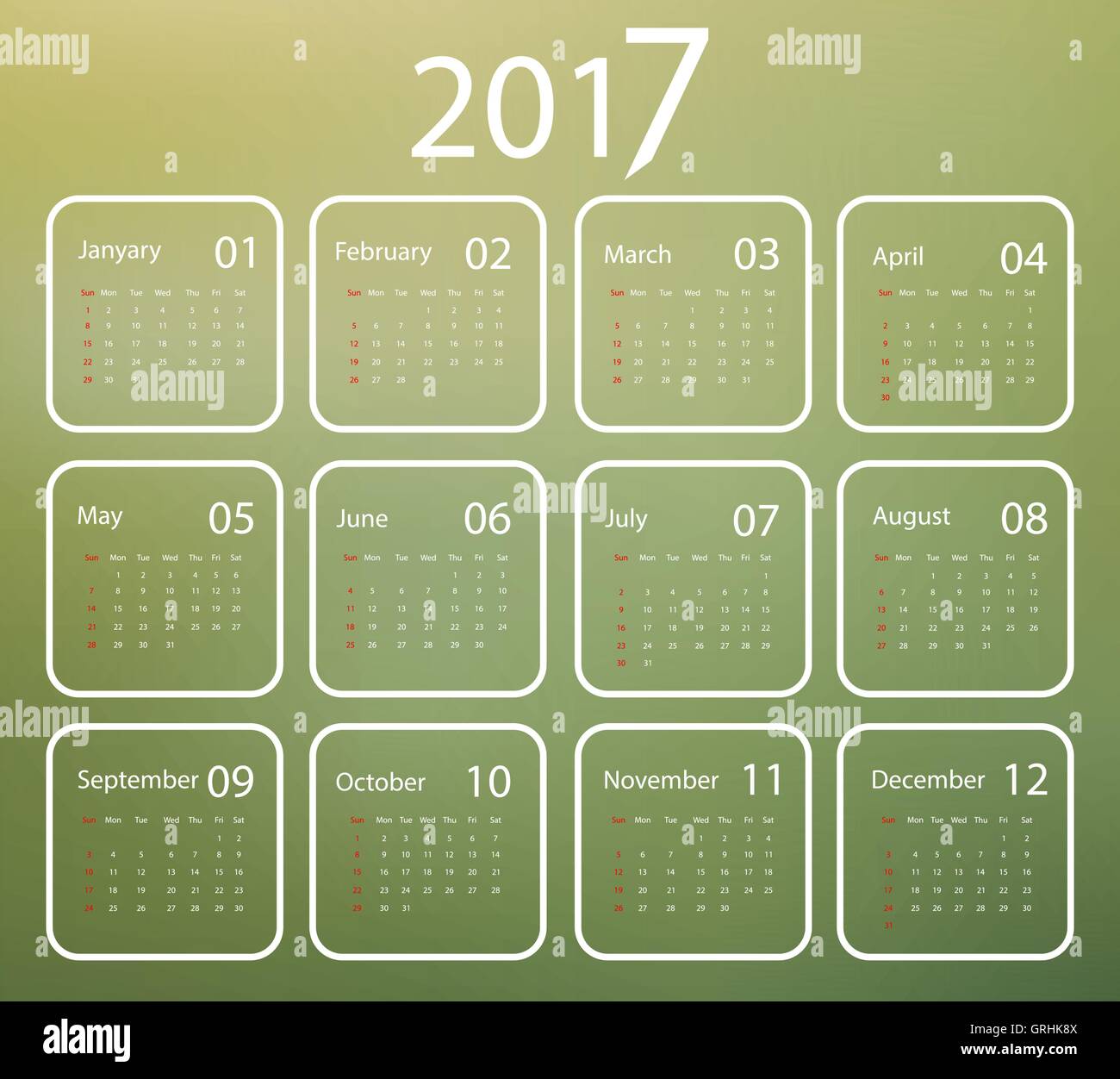 Calendario del vettore per il 2017 Illustrazione Vettoriale