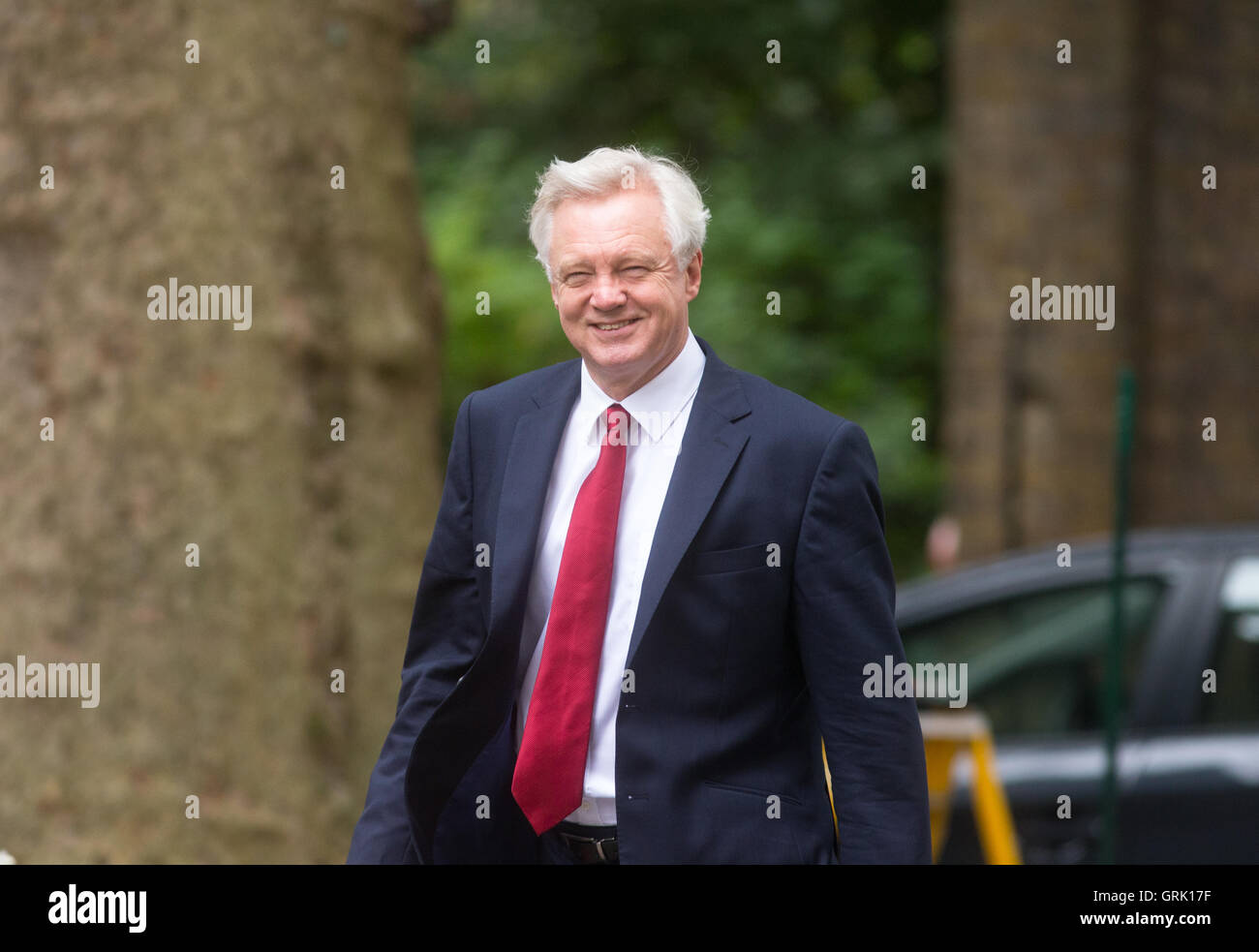 David Davis,il Segretario di Stato per la chiusura dell'Unione europea,arriva per una riunione del gabinetto di Downing Street Foto Stock