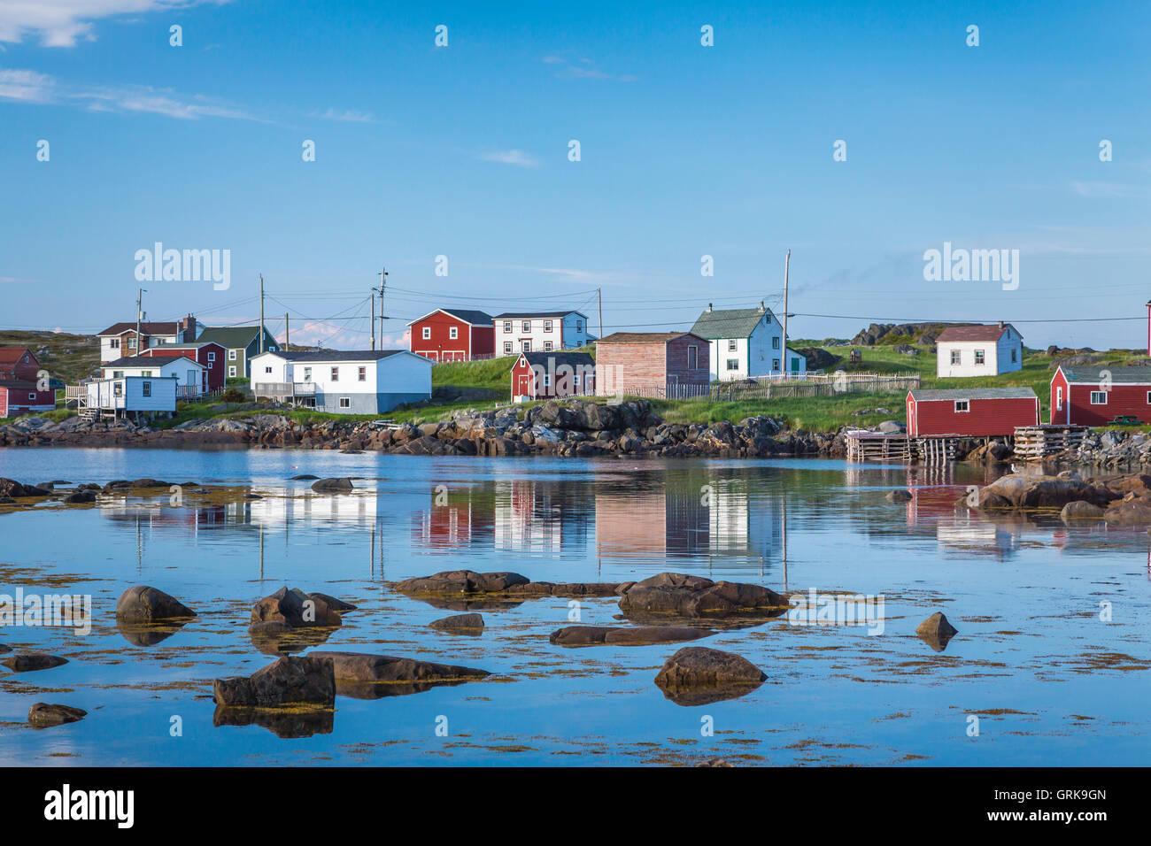 Il villaggio di pescatori di brandeggio, isola di Fogo, Terranova e Labrador, Canada. Foto Stock
