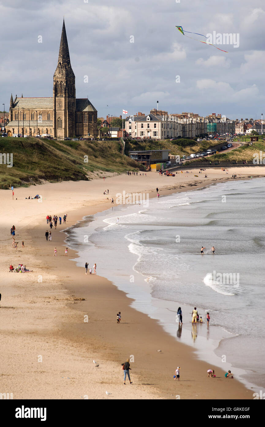 Lunga spiaggia di sabbia, Tynemouth, Nord Est Inghilterra Foto Stock