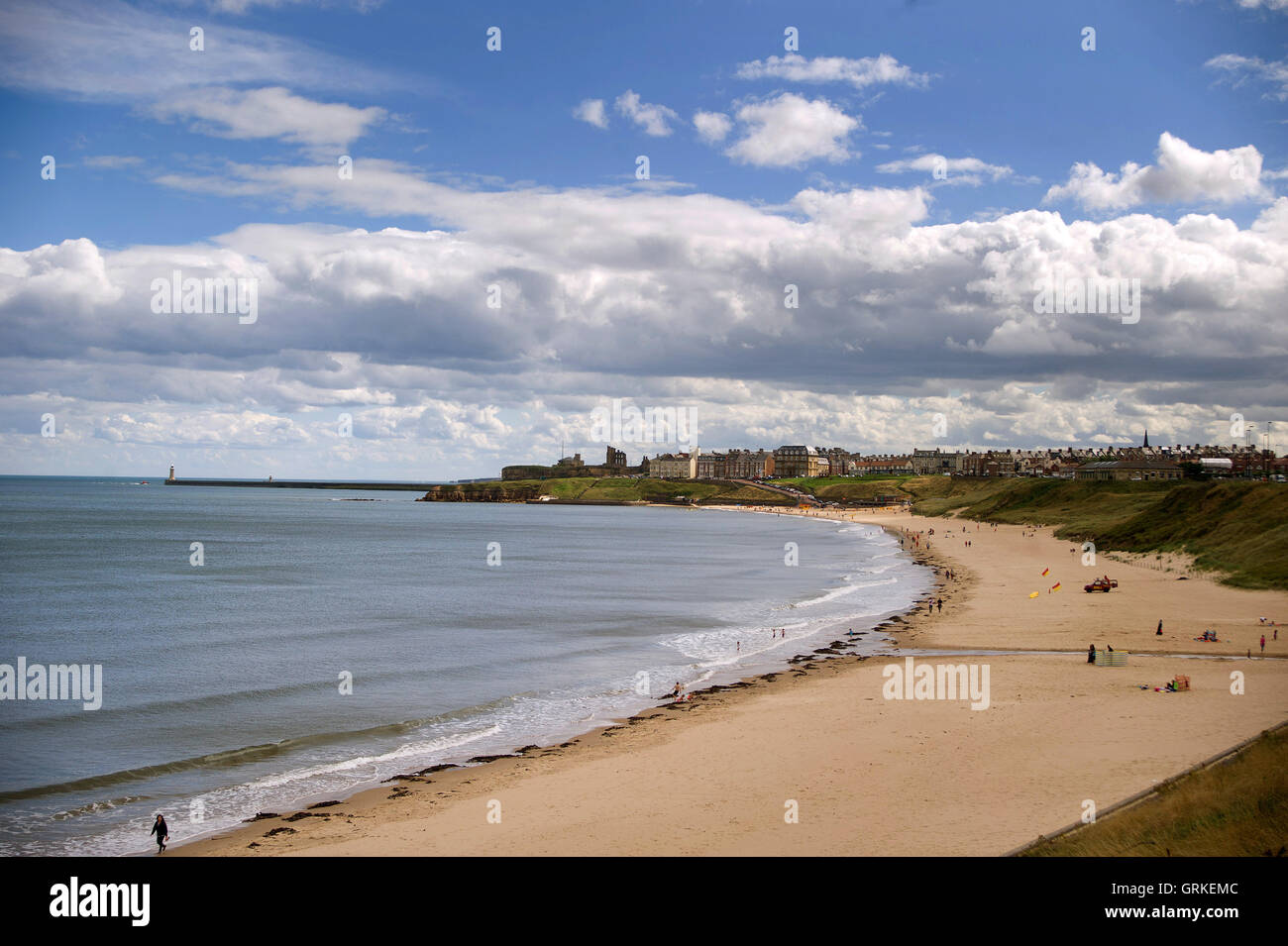 Lunga spiaggia di sabbia, Tynemouth, Nord Est Inghilterra Foto Stock