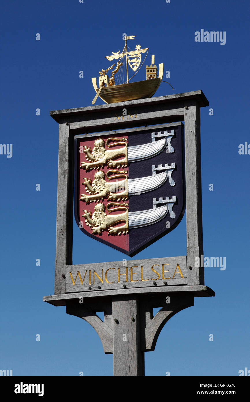 Città segno, Winchelsea, East Sussex, Regno Unito Foto Stock