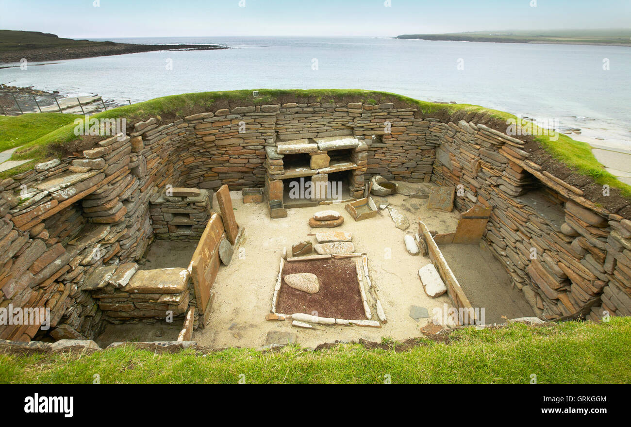 Scottish sito preistorico nelle Orkney. Skara Brae. La Scozia. Regno Unito Foto Stock