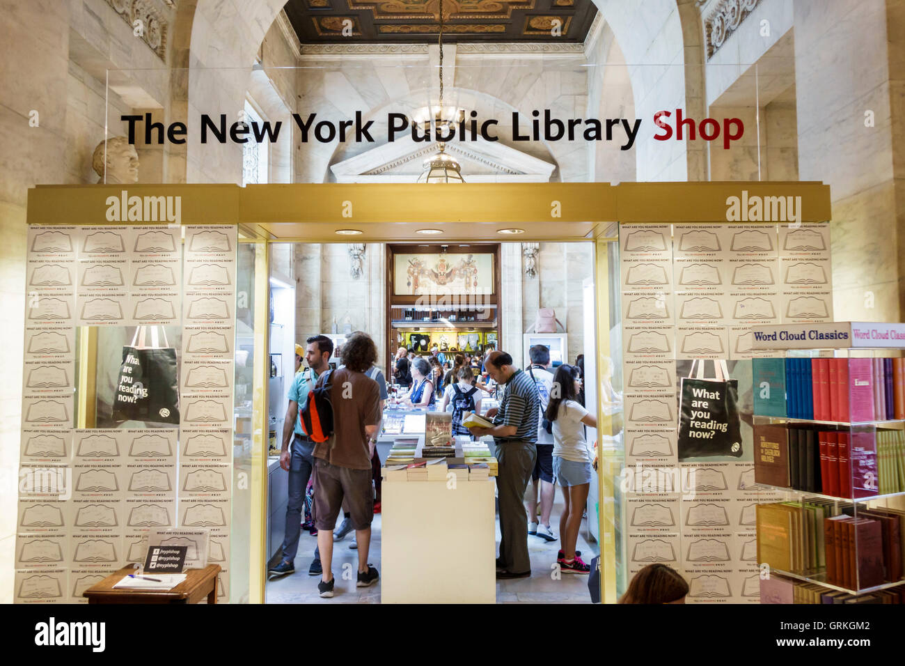 New York City,NY NYC Manhattan,Midtown,New York Public Library,Main Branch,Stephen Schwarzman building,storico punto di riferimento,negozio di articoli da regalo Foto Stock