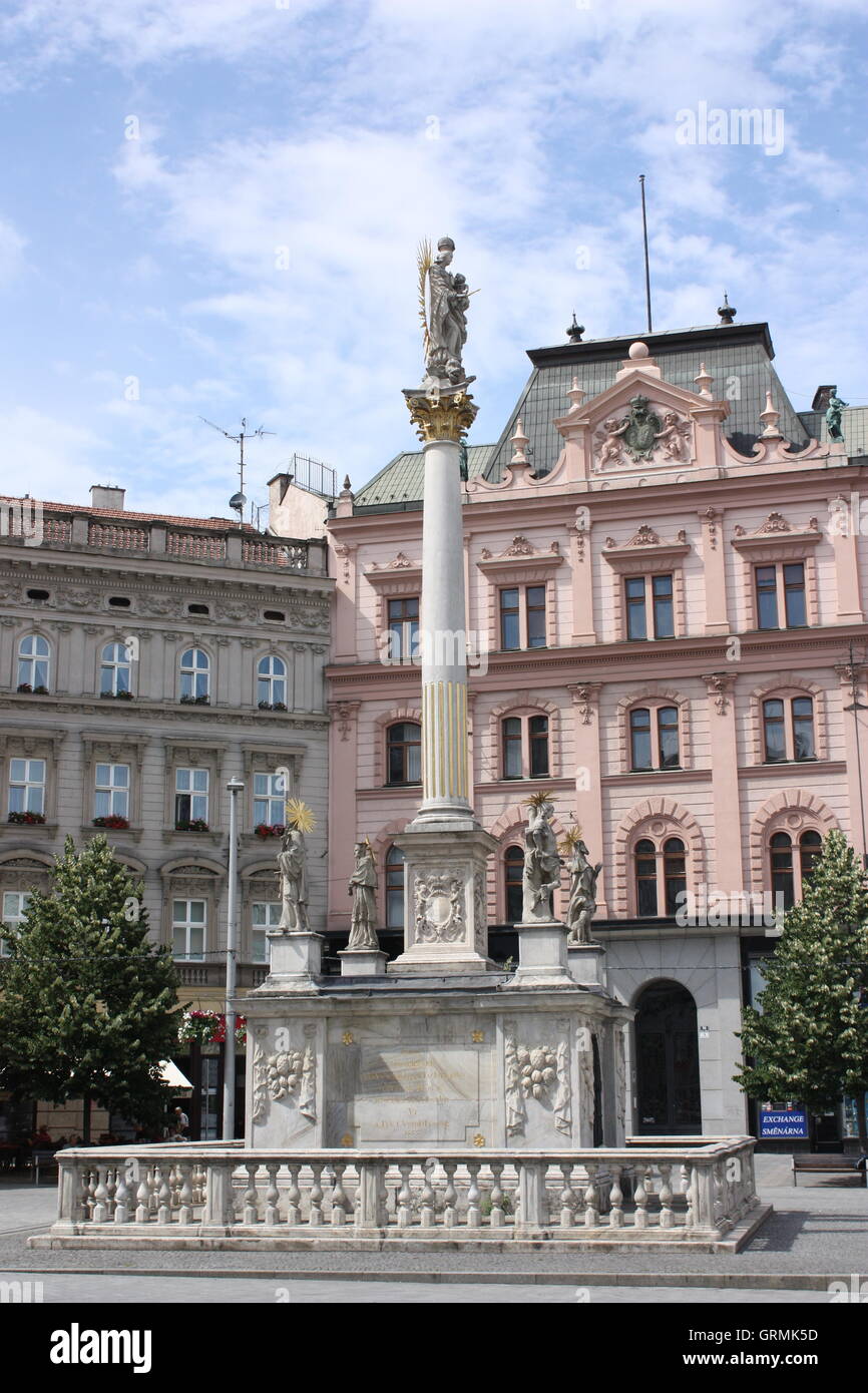 La colonna della Peste sulla namesti Svobody a Brno, in Repubblica Ceca Foto Stock