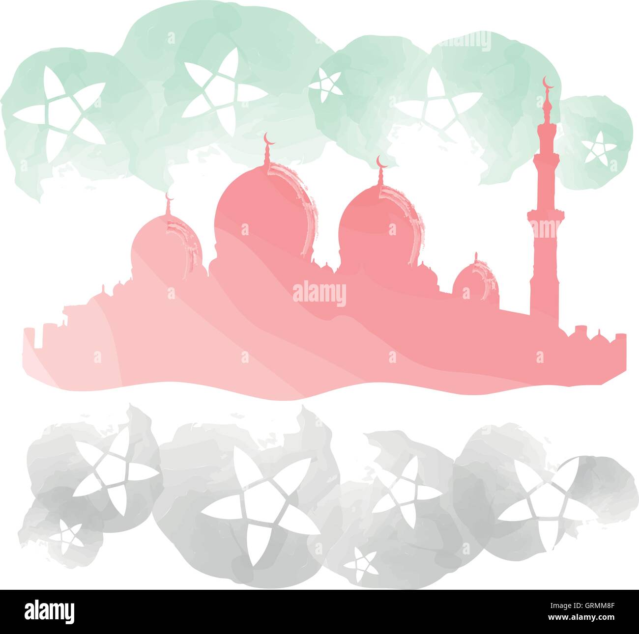 La moschea di pittura ad acquerello imitazione con Bandiera degli Emirati arabi uniti di colori Illustrazione Vettoriale