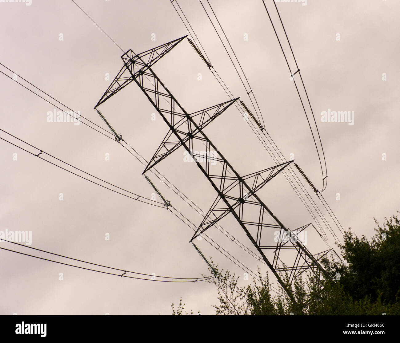 Pilone di energia elettrica attraverso la campagna Foto Stock