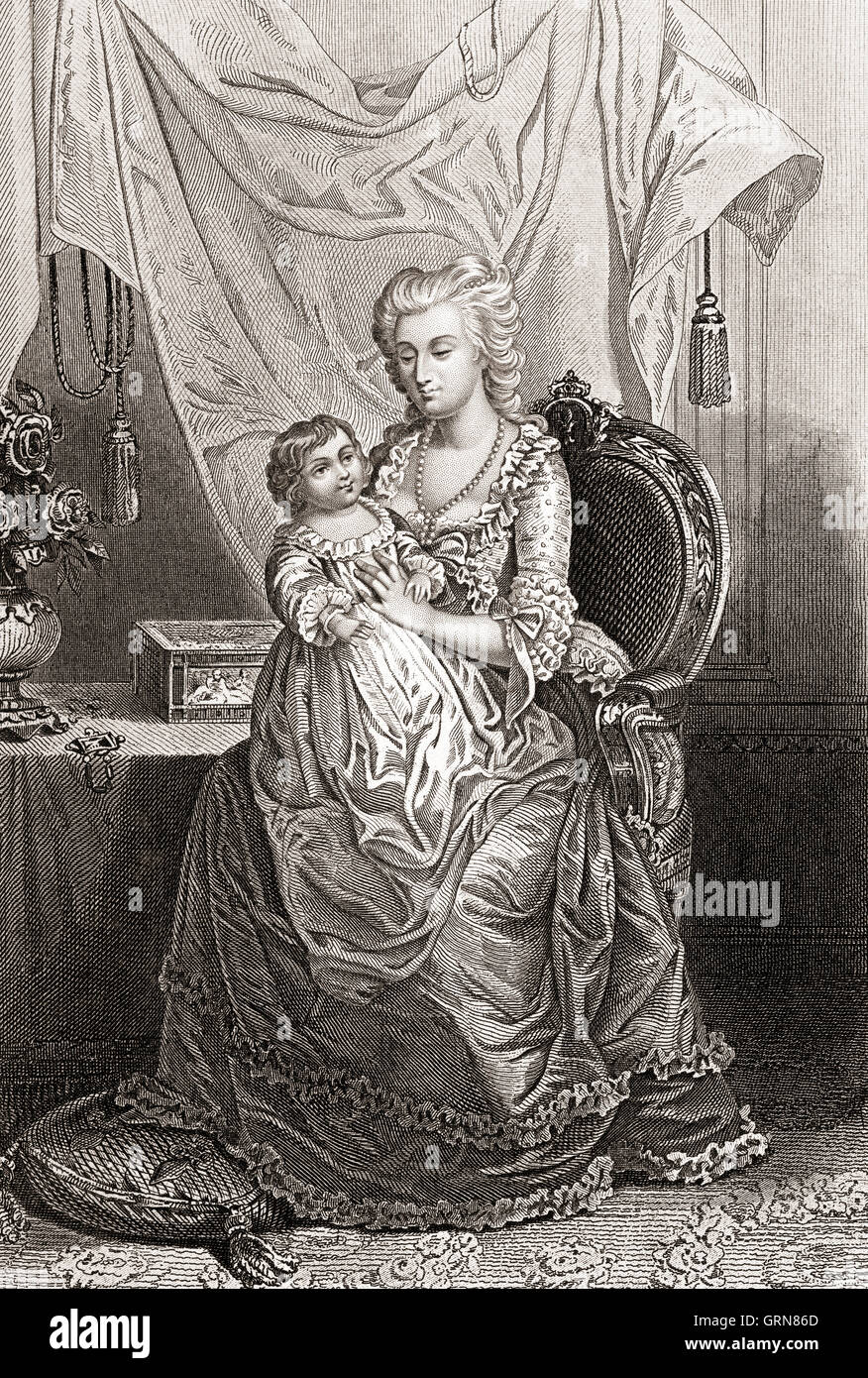 Maria Antonietta, 1755 - 1793. Regina di Francia come la moglie di Luigi XVI. Chi è il bambino Marie Therese o LOUIS XVII?? Nessuna idea non riuscite più a trovare questa immagine online ovunque NEMMENO IN NPG nulla nella didascalia Foto Stock