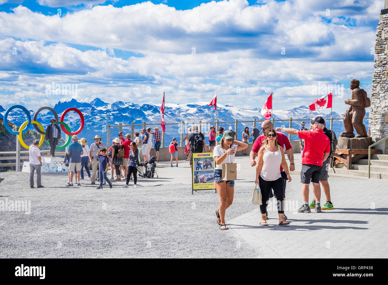Anelli olimpici podio, Whistler Mountain Whistler, British Columbia, Canada. Foto Stock