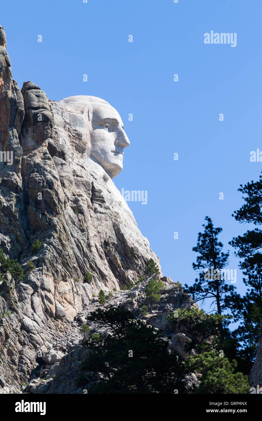 Vista di profilo di George Washington a Mt. Rushmore. Foto Stock