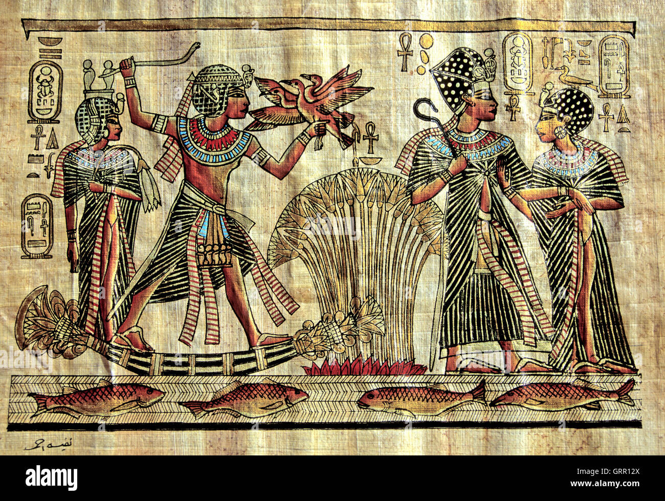 Copia del dipinto della tomba su papiro, Egitto Foto Stock