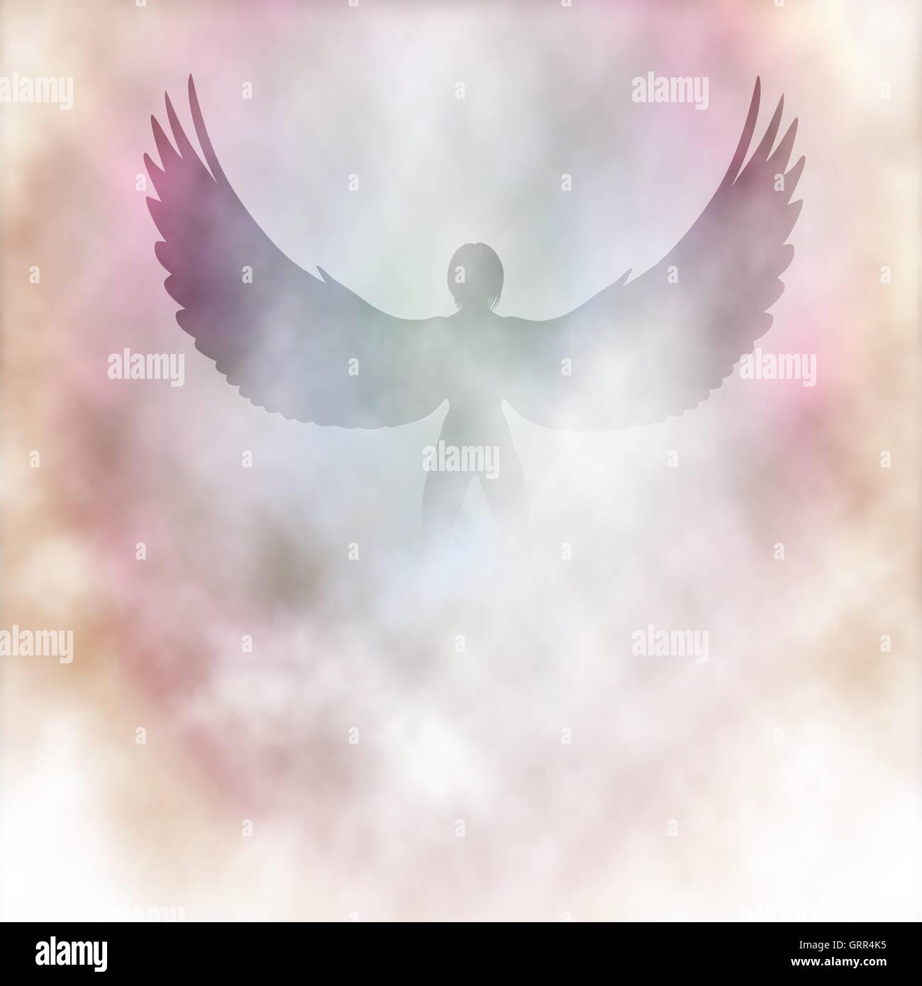 Modificabile illustrazione vettoriale di un angelo alato in nuvole di fumo o realizzata con maglie di gradiente Illustrazione Vettoriale