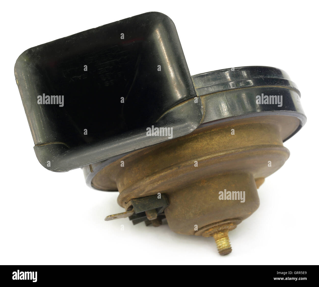 Il clacson del veicolo su sfondo bianco Foto Stock