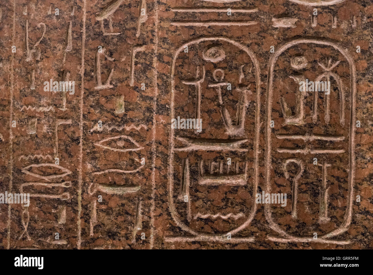 Geroglifici egiziani sul sarcofago di re Ramesse III, al museo del Louvre, Parigi, Francia Foto Stock