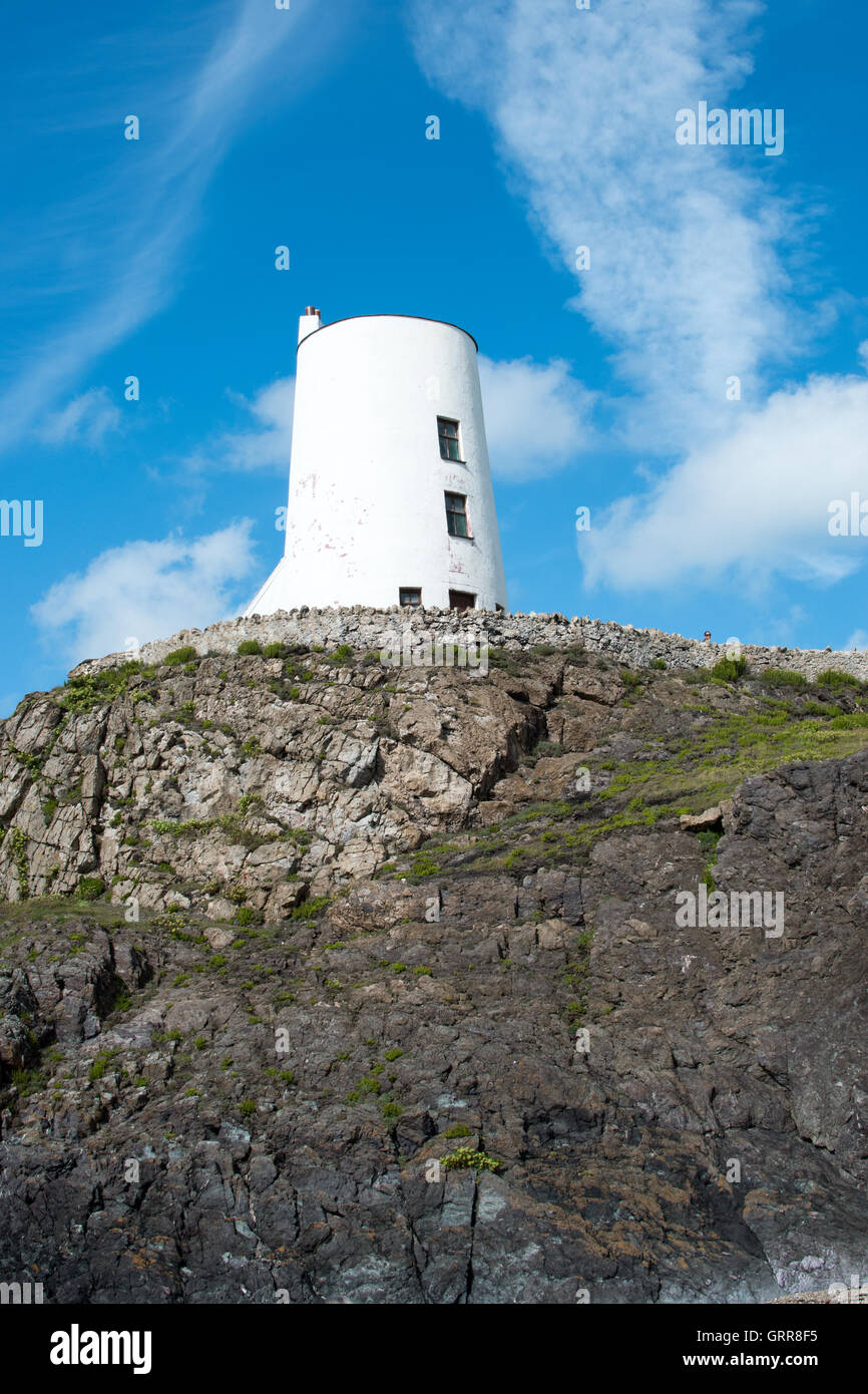 Llanddwyn Island Lighthouse Tŵr Mawr Anglesey North Wales Foto Stock