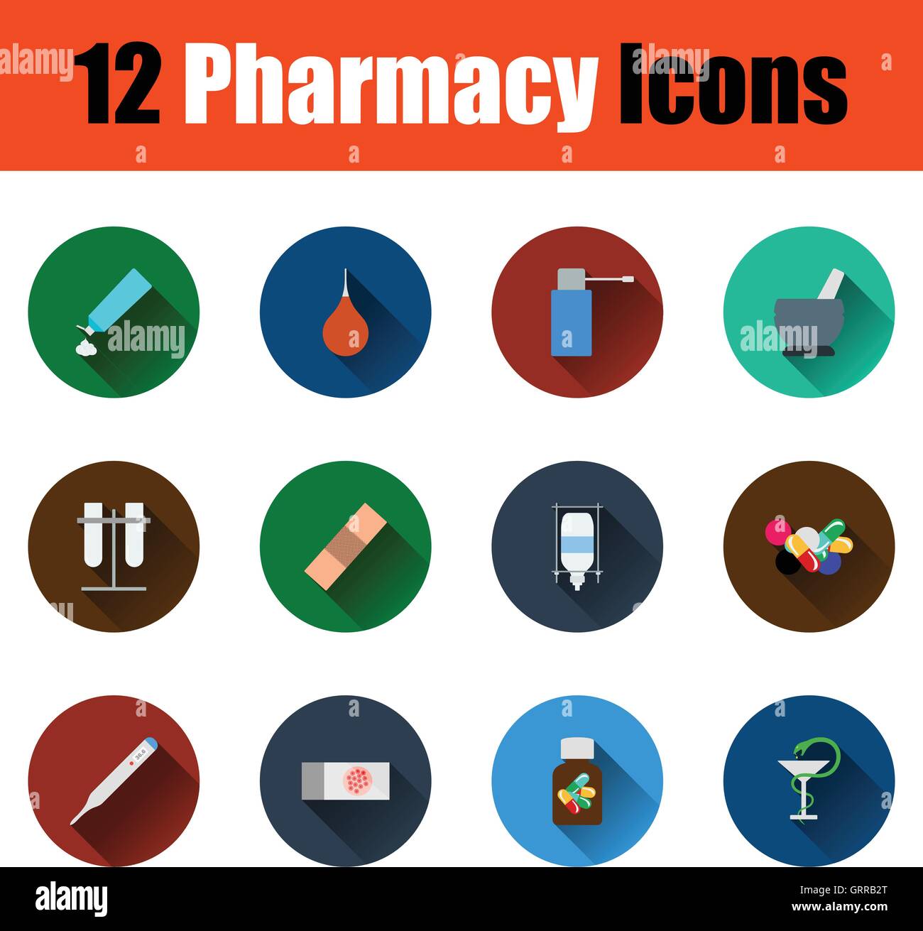 Set di dodici farmacia icone. Illustrazione Vettoriale. Illustrazione Vettoriale