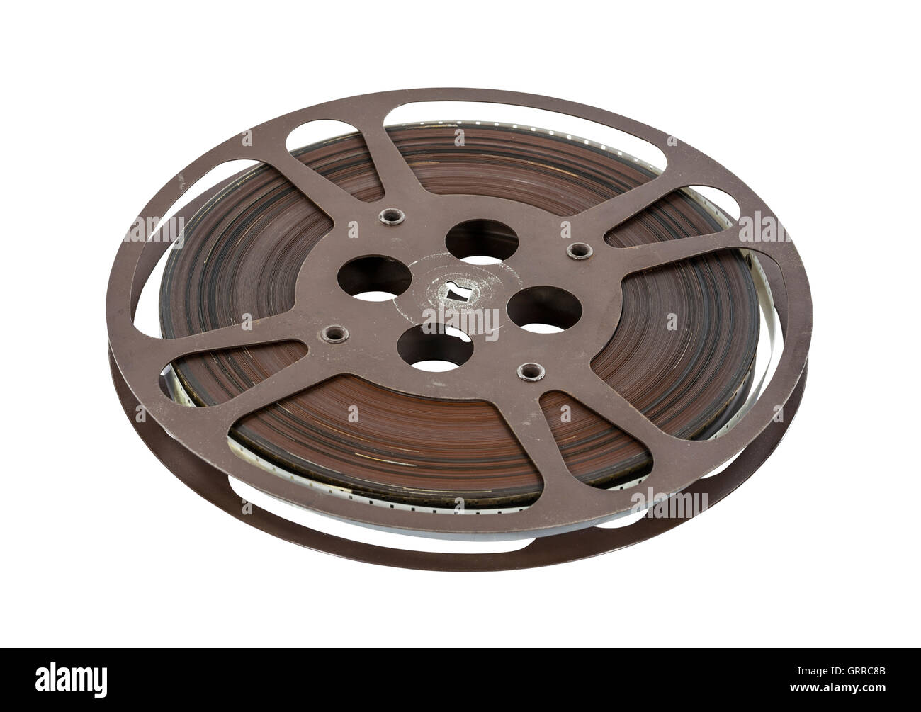 Vecchio 16 mm movie bobina di pellicola isolato su bianco. Foto Stock