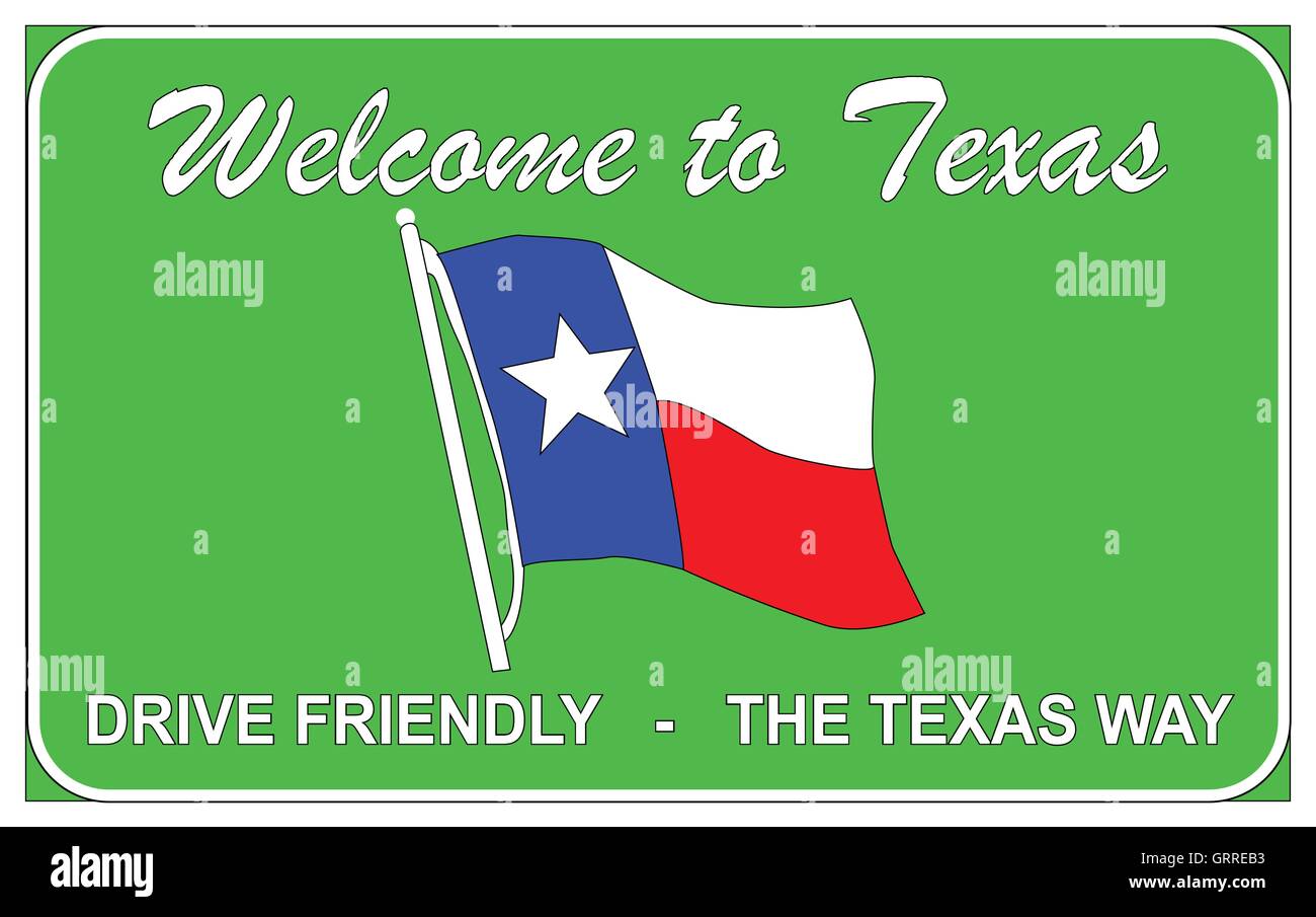 Benvenuti al Texas accogliente il traffico stradale segno su uno sfondo bianco Illustrazione Vettoriale