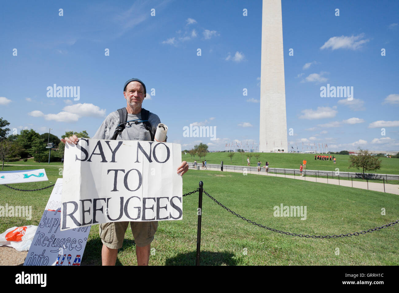 I manifestanti contro i rifugiati negli Stati Uniti - Washington DC, Stati Uniti d'America Foto Stock