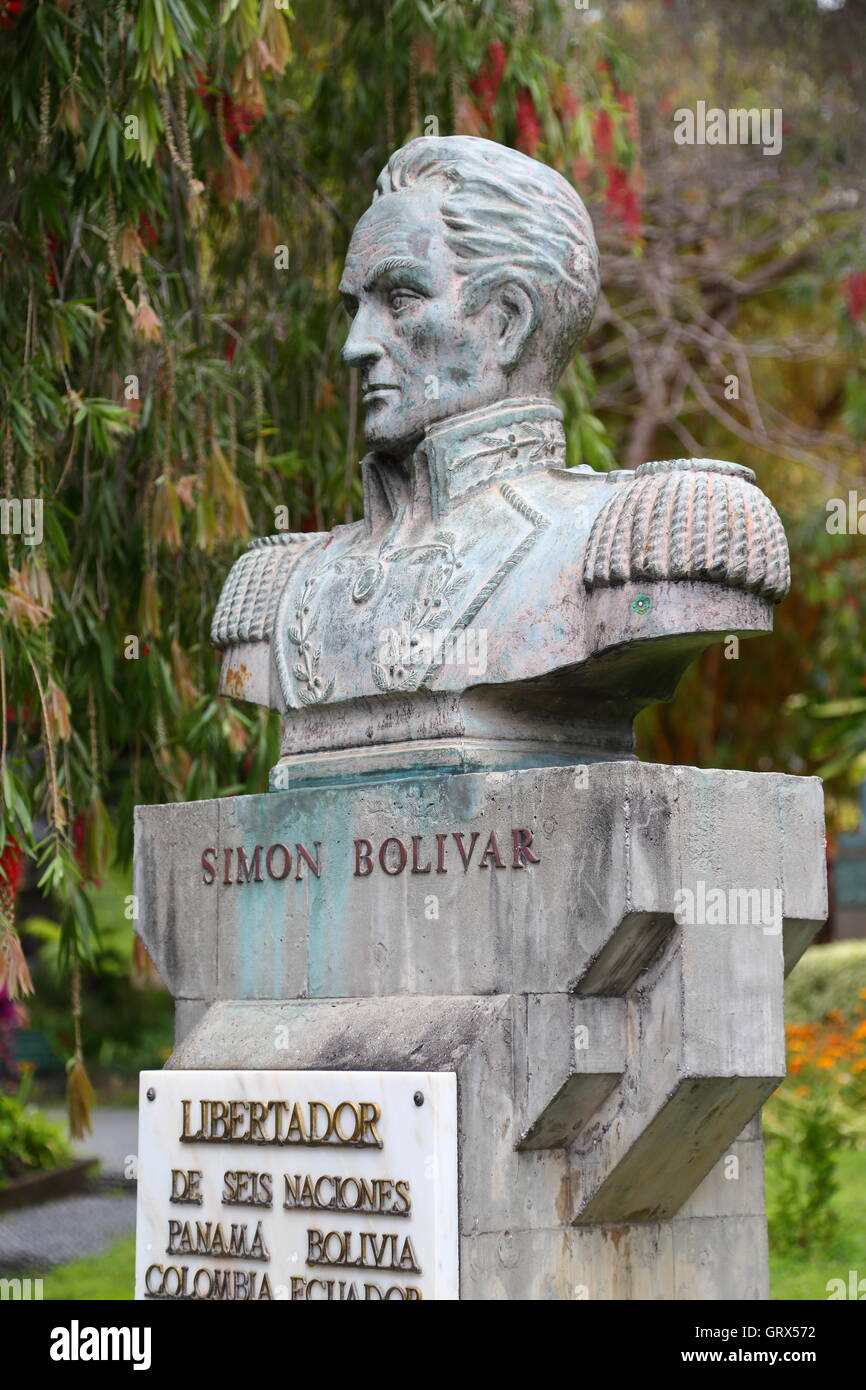 Statua di Simon Bolivar, un sudamericano Freedom Fighter e presidente della Seconda Repubblica del Venezuela Foto Stock