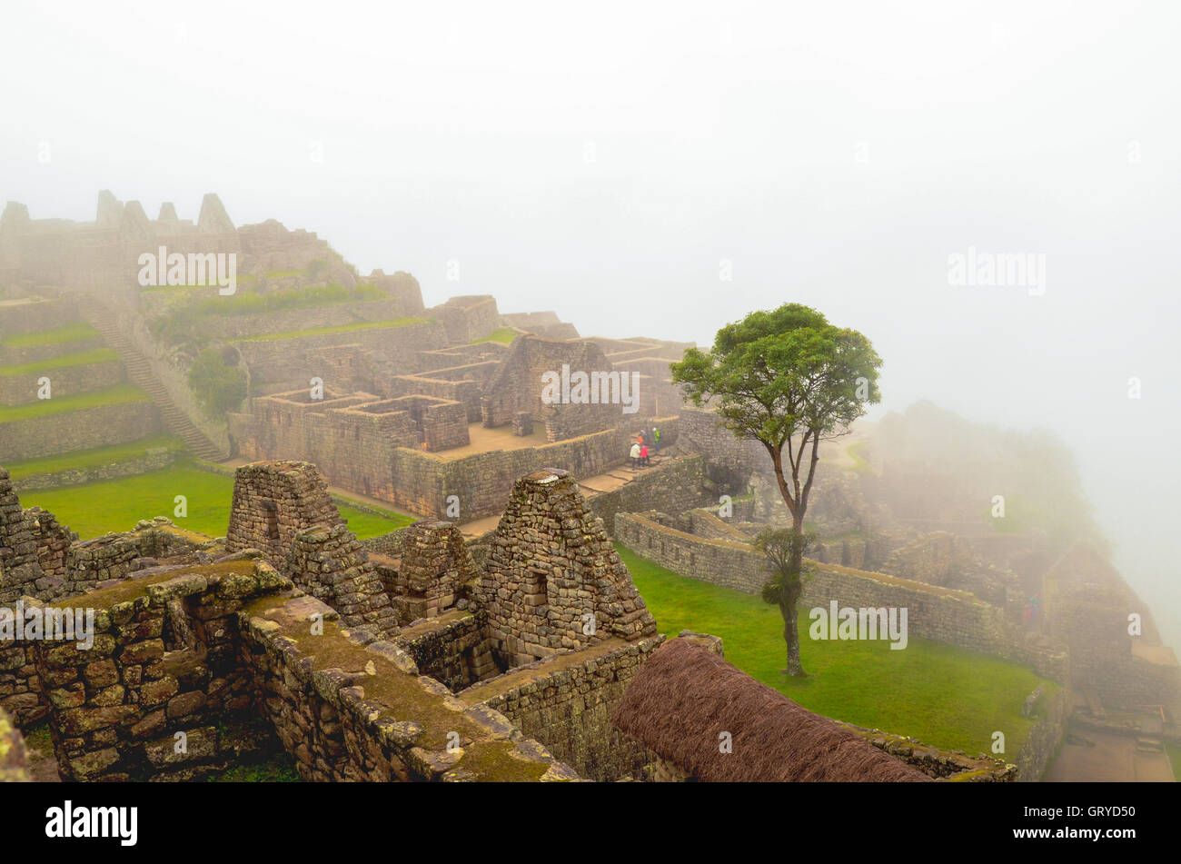 MACHU PICCHU, regione di Cusco, Perù- Giugno 4, 2013: dettagli della zona residenziale del xv secolo cittadella Inca di Machu Picchu Foto Stock