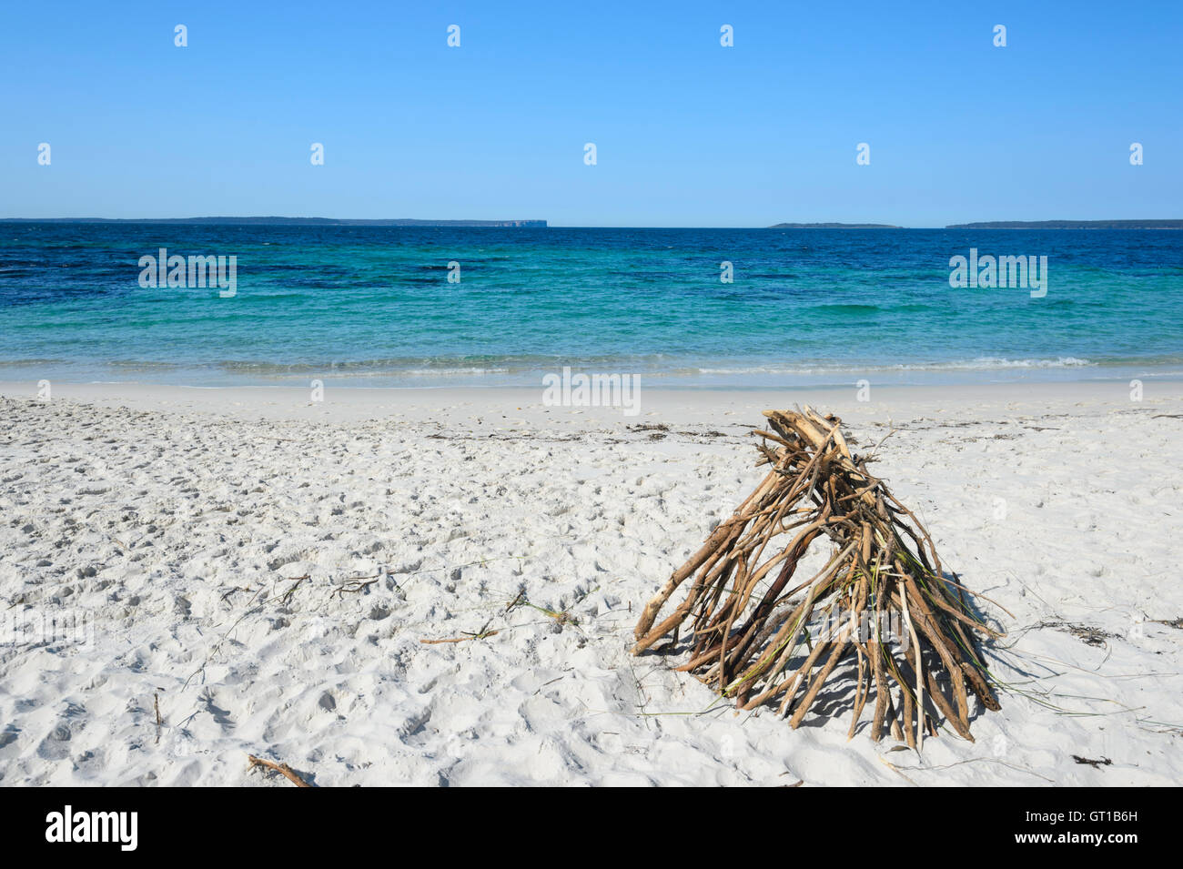 La sabbia bianca e acque turchesi al famoso Hyams Beach, Jervis Bay, Nuovo Galles del Sud, NSW, Australia Foto Stock