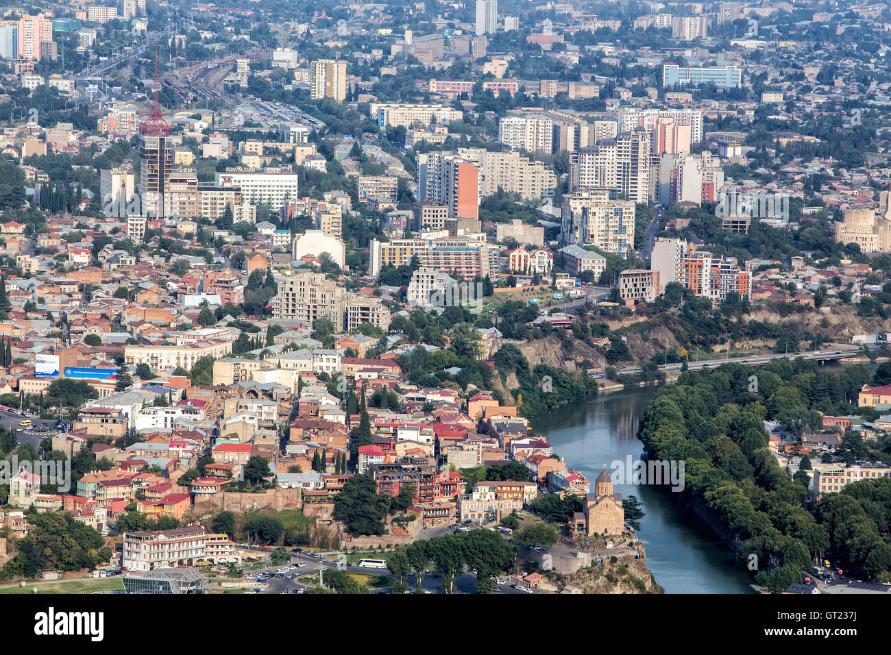 Vista aerea del centro di Tbilisi, capitale della Georgia Foto Stock