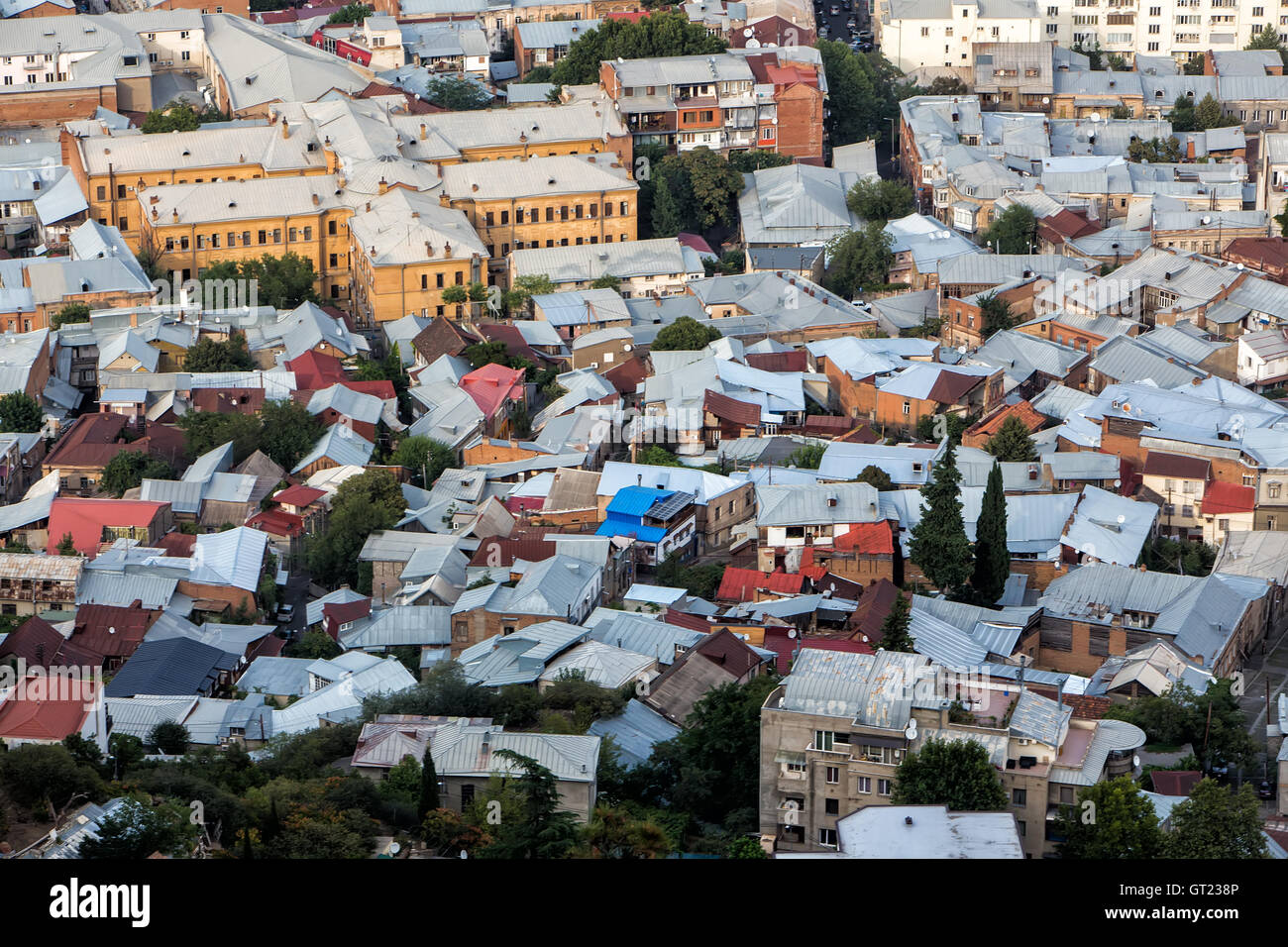 Vista aerea del centro di Tbilisi, capitale della Georgia Foto Stock
