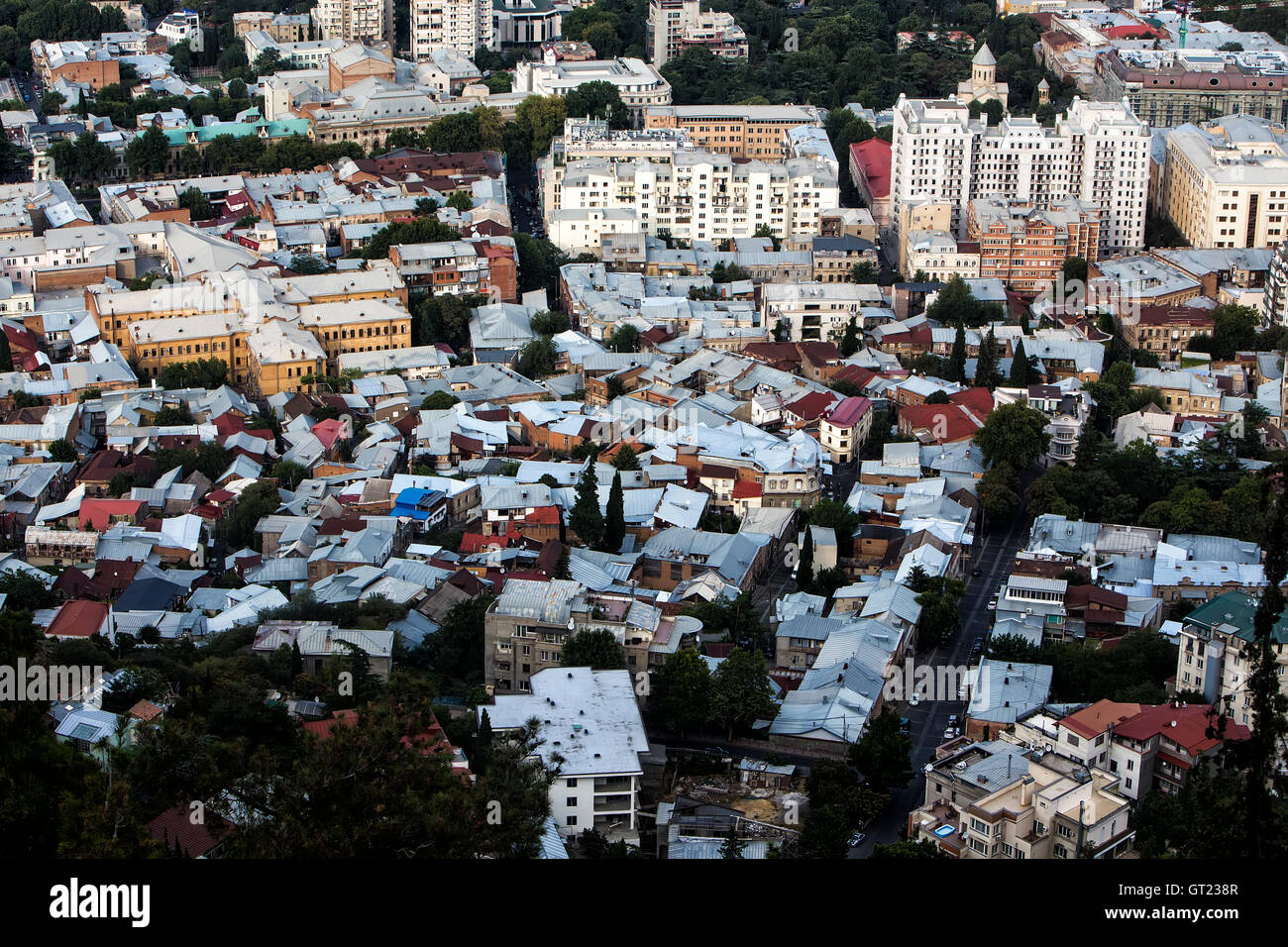 Vista aerea del centro di Tbilisi, capitale della Georgia Foto Stock