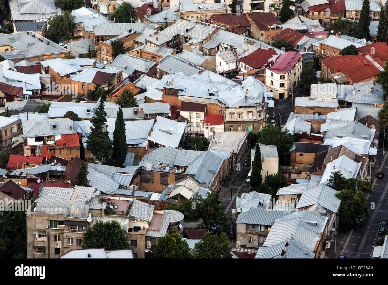Vista aerea del centro di Tbilisi, capitale della Georgia Foto Stock