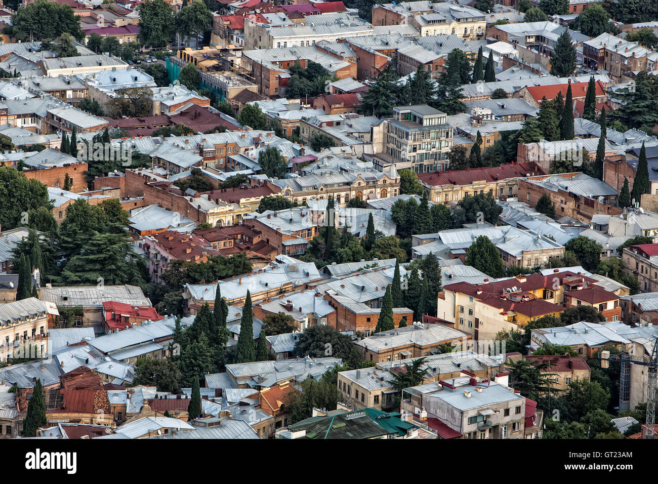 Vista aerea del centro di Tbilisi, capitale della Georgia Foto Stock