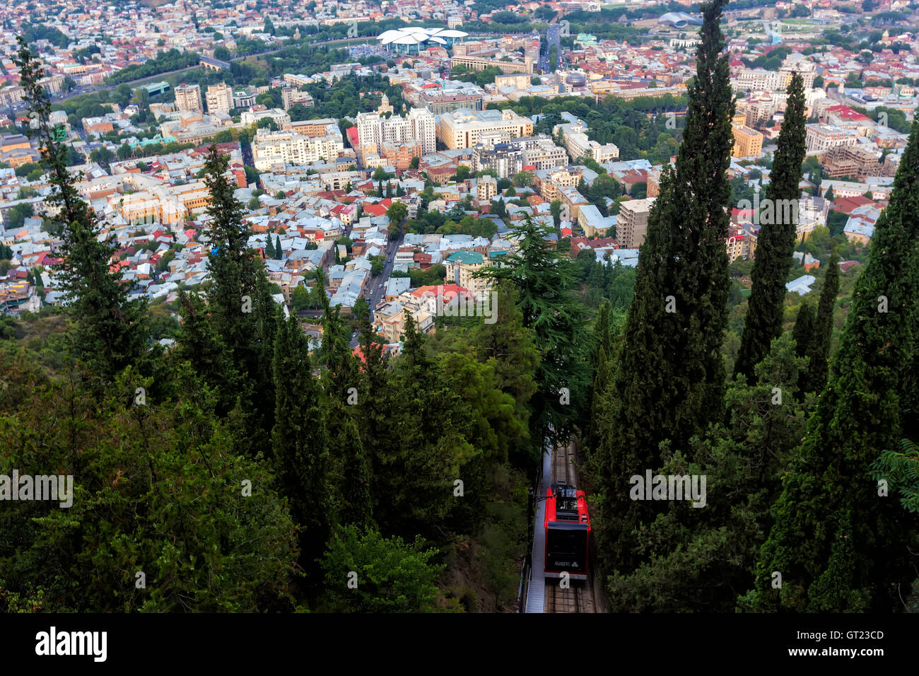 Vista aerea del centro di Tbilisi, capitale della Georgia Foto Stock