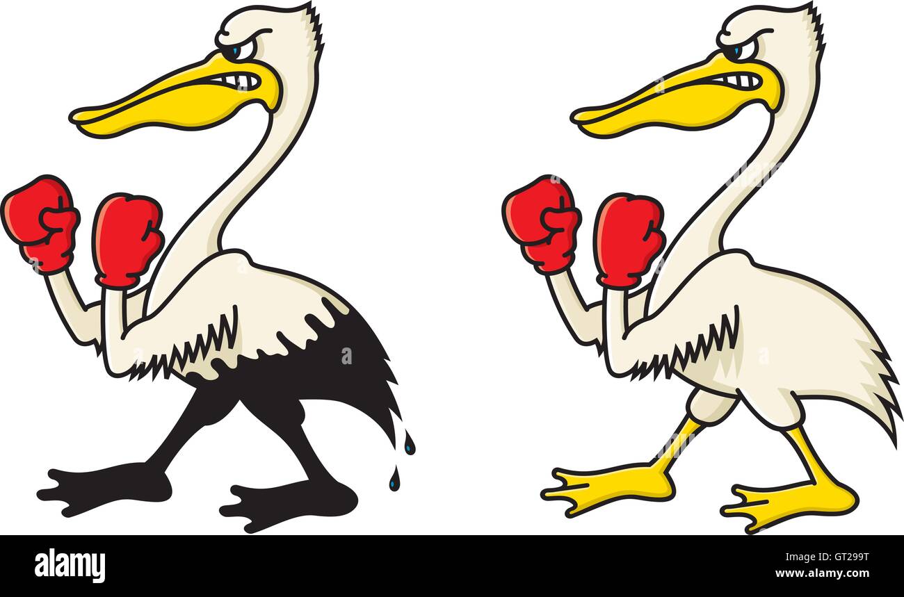 Arrabbiato pelican illustrazione vettoriale. Combattimenti pelican cartoon con i guantoni. Includere la versione pulita e imbevuti di olio versione. Illustrazione Vettoriale