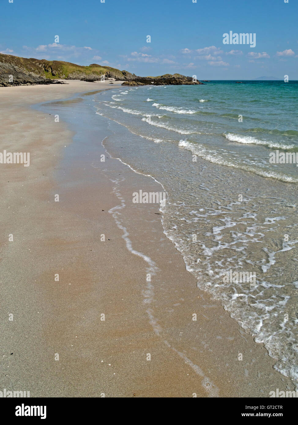 Gloriosa deserta spiaggia sabbiosa vicino alla baia di cavo, Traigh un Eacail sul telecomando delle Ebridi Isola di Colonsay, Scotland, Regno Unito. Foto Stock