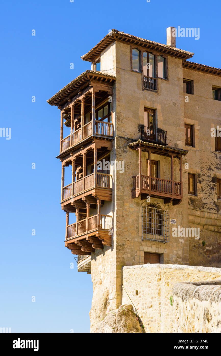 Le case sospese di Cuenca affacciato sul Huecar Gorge, Cuenca, Castilla La Mancha, in Spagna Foto Stock