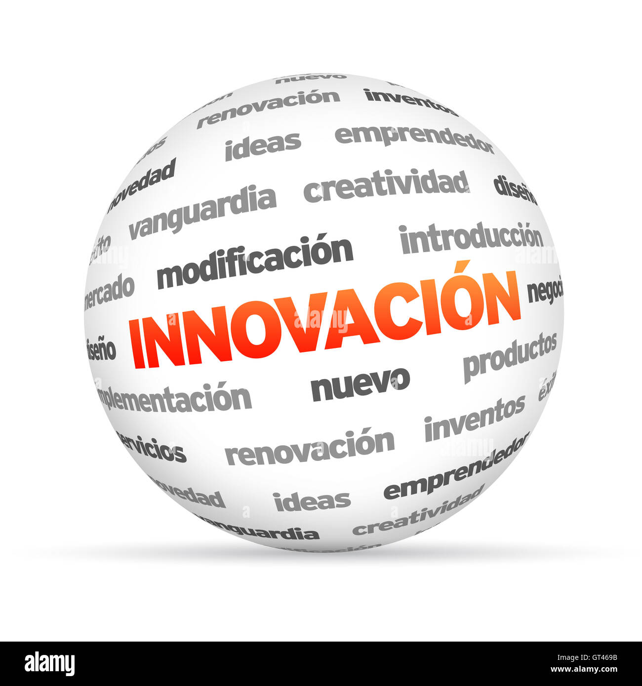 Parola di innovazione a sfera (in spagnolo) Foto Stock