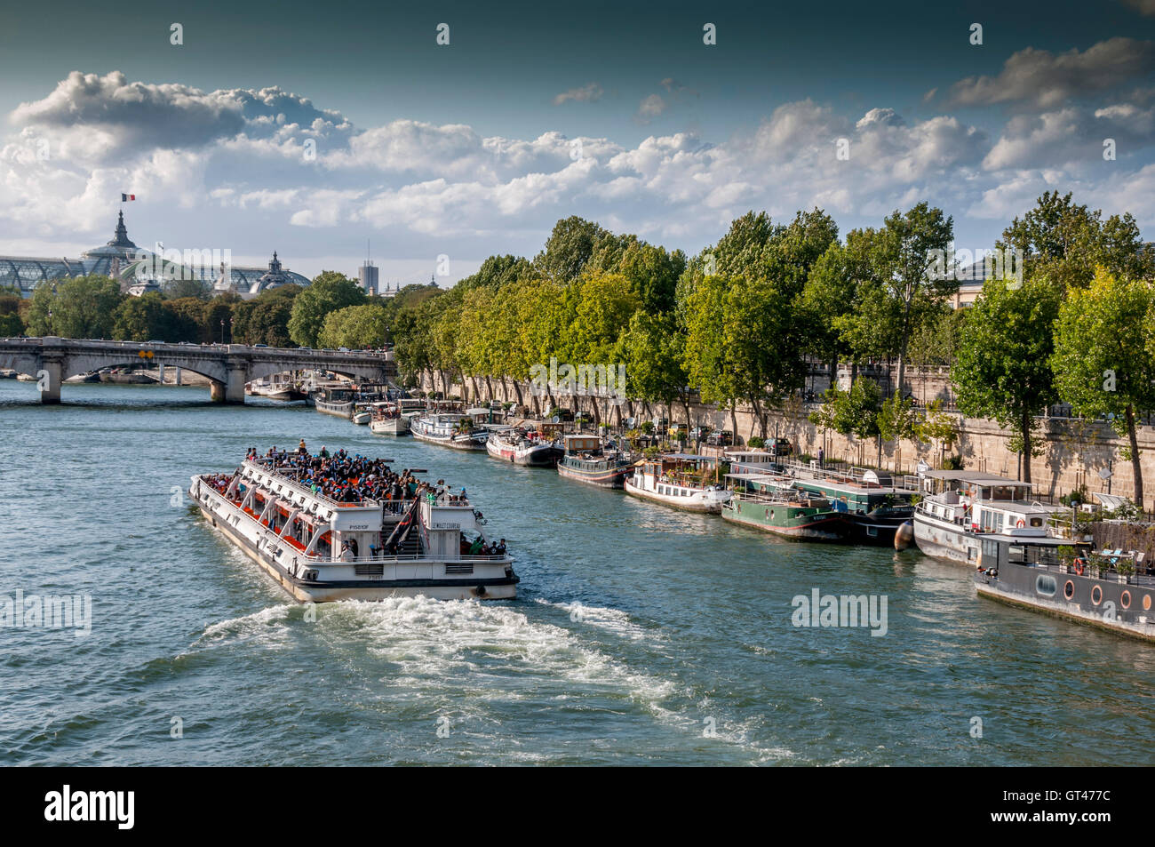 Parigi (75) 1e arr. Vista sulla Senna, crociera in barca e chiatte. La Francia. Europa Foto Stock