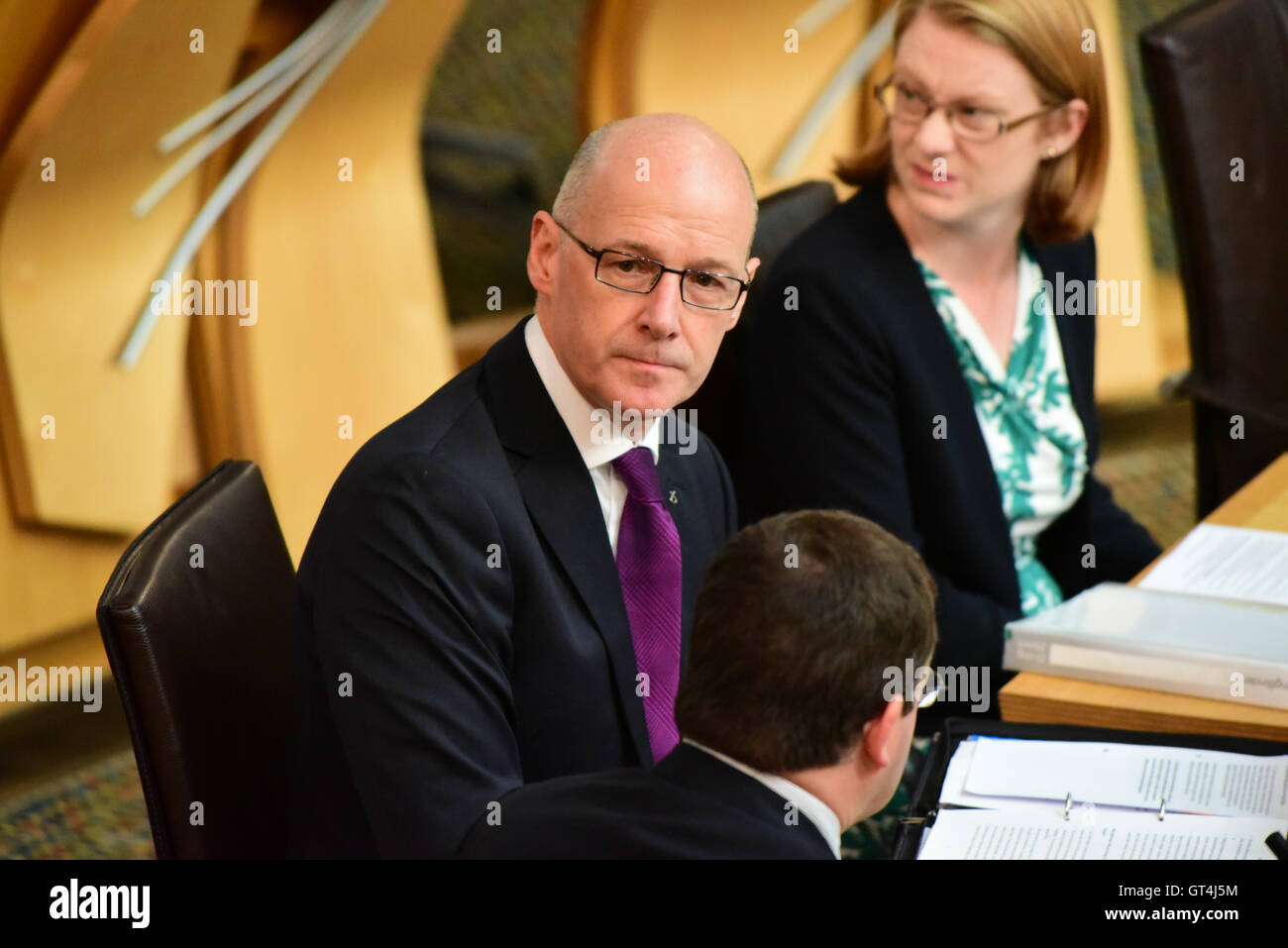 Edimburgo, Scozia, Regno Unito, 08, settembre 2016. Istruzione il segretario e il Vice Primo Ministro John Swinney fare una dichiarazione al Parlamento Scozzese il Governo scozzese è controverso 'named persona " politica, a seguito di un recente parzialmente il giudizio critico da parte del Regno Unito Corte suprema, Credito: Ken Jack / Alamy Live News Foto Stock