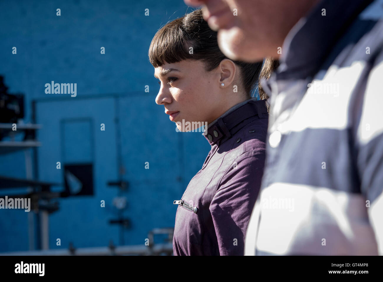 Attore Hannah John-Kamen sul set 'pronto il giocatore uno' Steven Spielberg film più recenti release. Foto Stock