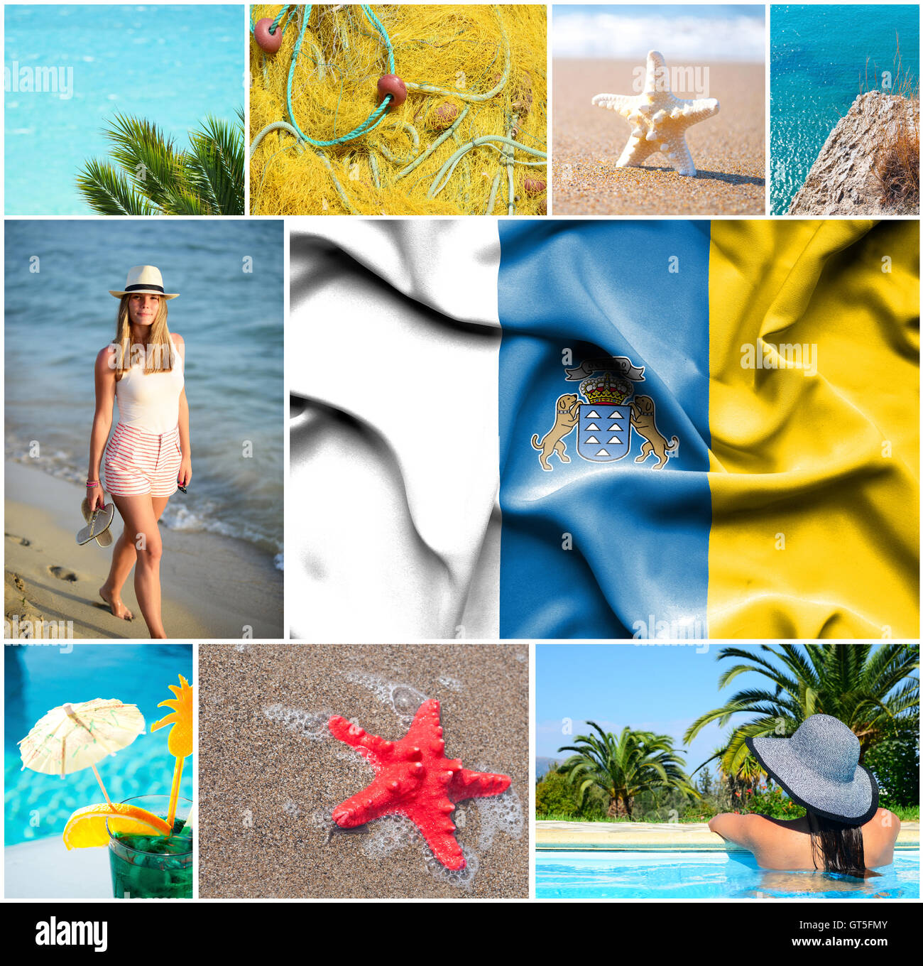 Collage concettuale della vacanza estiva in Isole Canarie Foto Stock